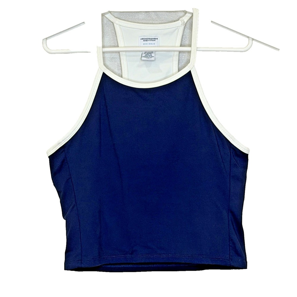 Abercrombie & Fitch Gym Issue Crop Top Womens Sz Medium Blue Racerback Shelf Bra